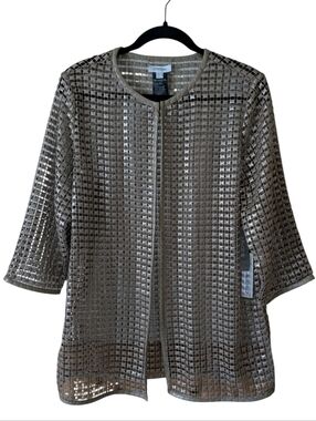 Chico's Travelers Lace Cutout Gold Evening Lightweight Jacket Size Medium (1)